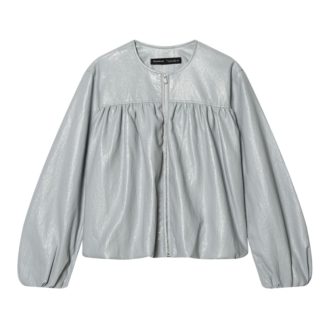 Dam kort glansig oversized bomberjacka med gathered chest yoke och voluminous balloon ärmar