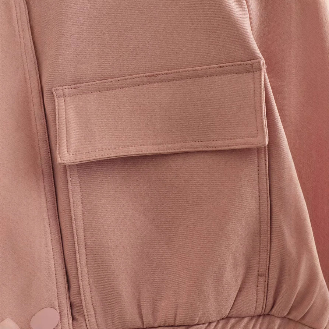 Dam Kort Utilityjacka med Stå Krage, Lock Fickor och Elastic Drawstring
