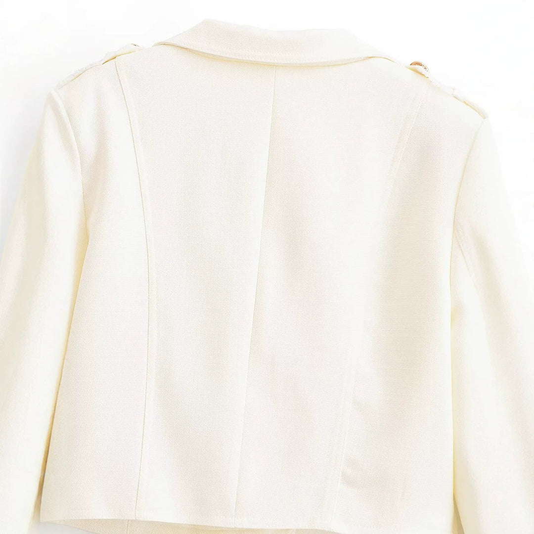Dam Kort Skärning Double-Breasted Uniform-Inspired Jacka med Epaulettes
