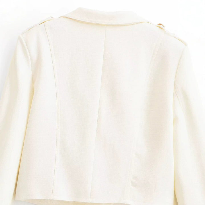 Dam Kort Skärning Double-Breasted Uniform-Inspired Jacka med Epaulettes