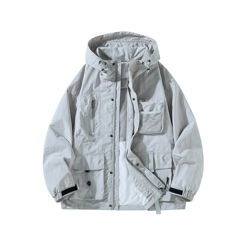 Herr Technical Utility Utomhus Jacka med Huva, Multifunction Fickor och Mesh Foder