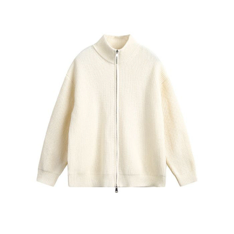 Unisex oversize Knit Zip jacka med ståkrage och Ribbed muddar