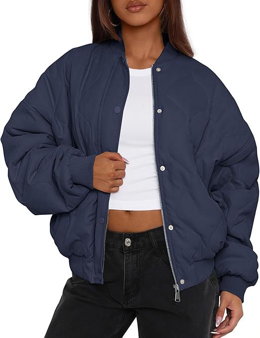 Dam oversize kviltad bomber jacka med vadderad insulation och raglan ärmar