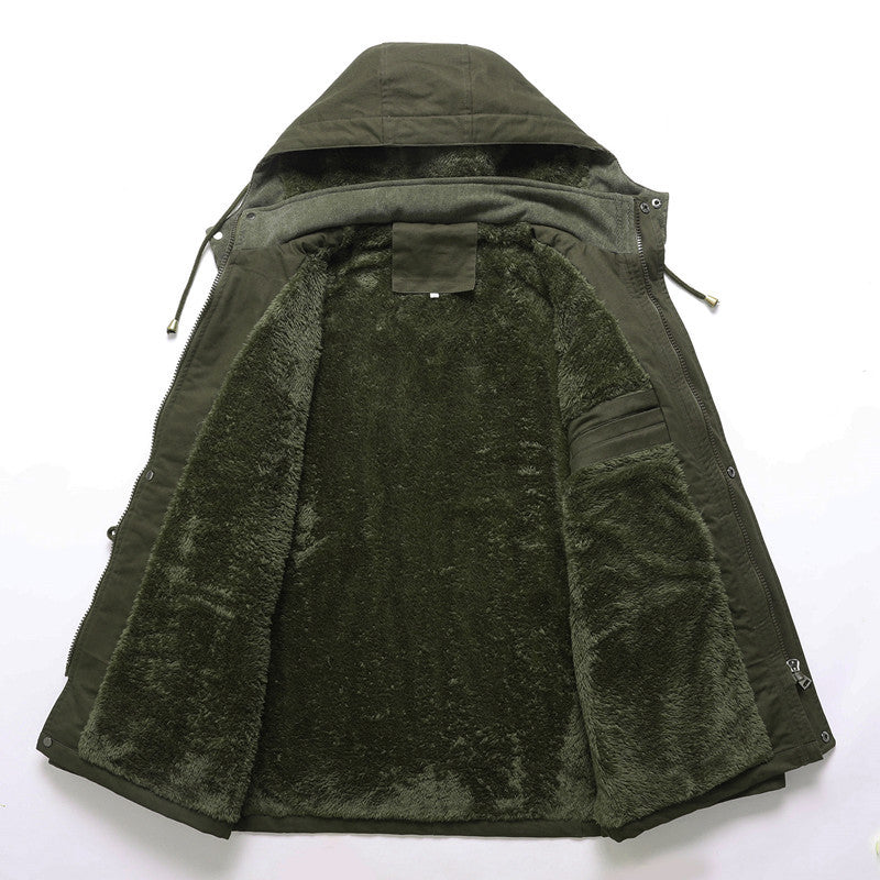 Herr Funktion Canvas Parkas med Midja Dragsko, Manchester Krage och Dragkedja Bröstficka