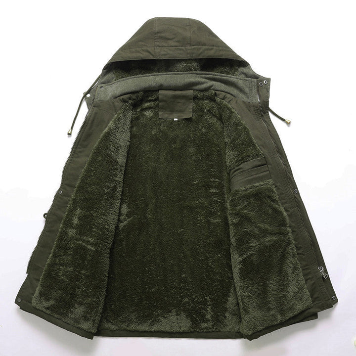 Herr Funktion Canvas Parkas med Midja Dragsko, Manchester Krage och Dragkedja Bröstficka
