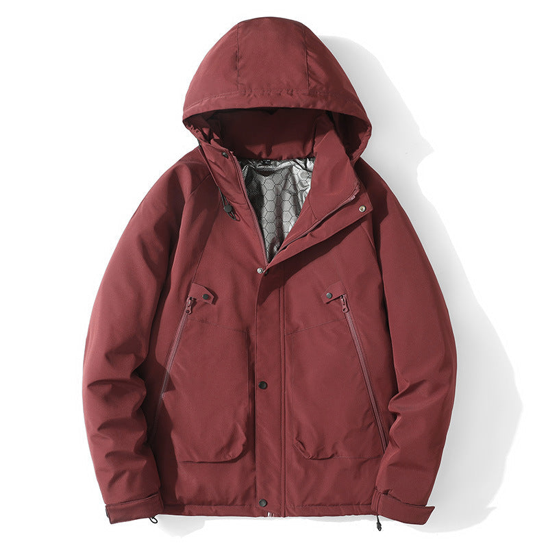 Herr lätt med huva Jacka tillverkad av softshell med värmande foder och Minimalistisk Dragkedja Fickor