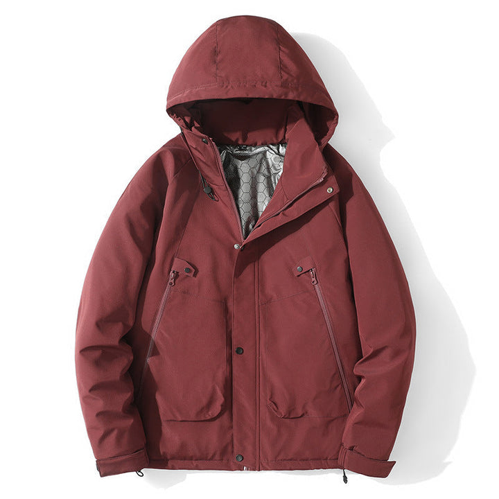 Herr lätt med huva Jacka tillverkad av softshell med värmande foder och Minimalistisk Dragkedja Fickor