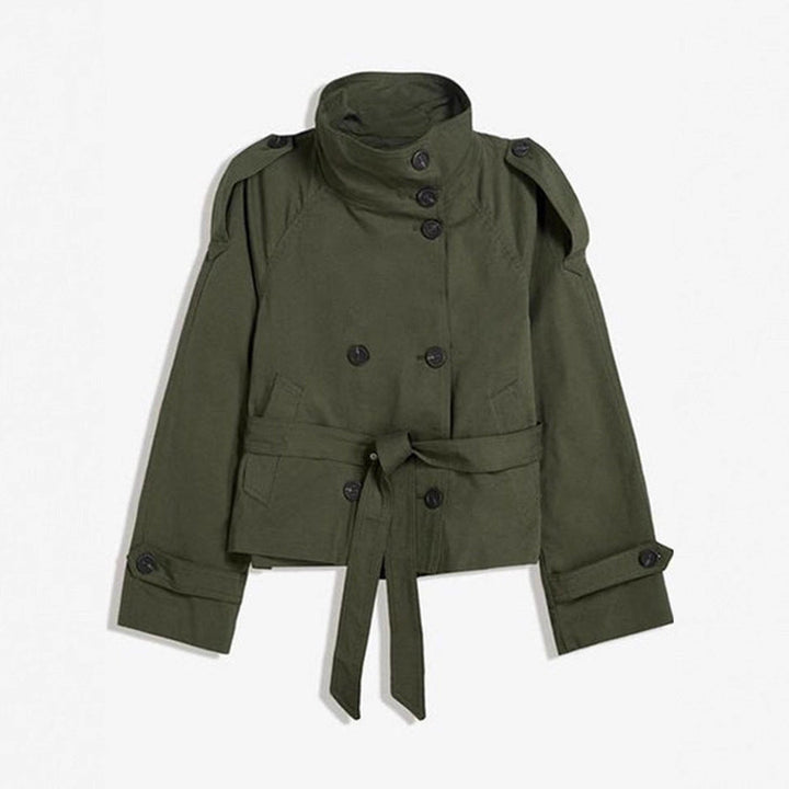 Dam kort skärning trench Cape med Removable ärmar, ståkrage och Double-Breasted