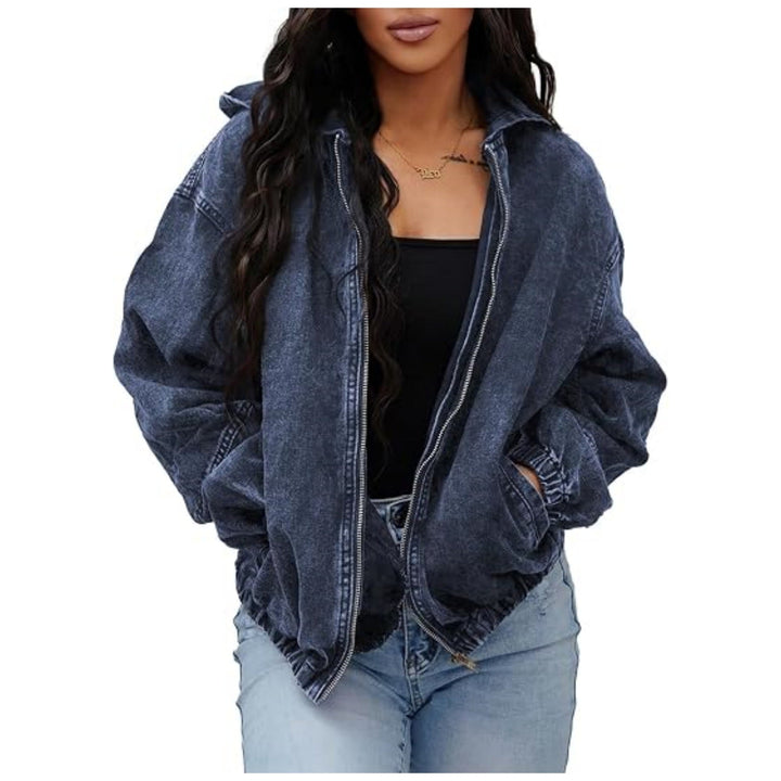 Dam oversize denimjacka med huva, dragkedja och Vintage tvätta