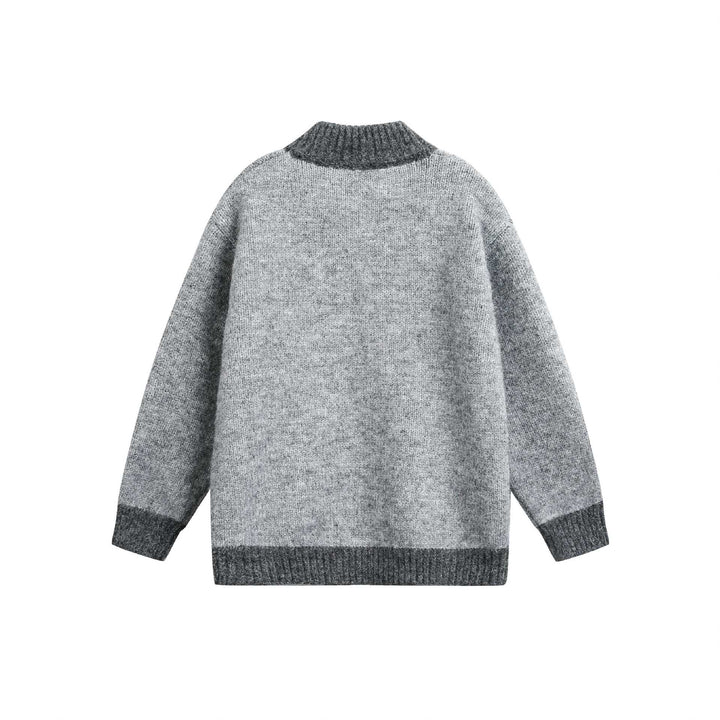 Dam Chunky Stickad Dragkedja Jacka med Hög Ribbad Krage och Two-Tone Muddar