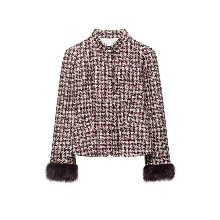 Dam Boucle-Tweed Jacka med Ståkrage och Konstpäls Muddar