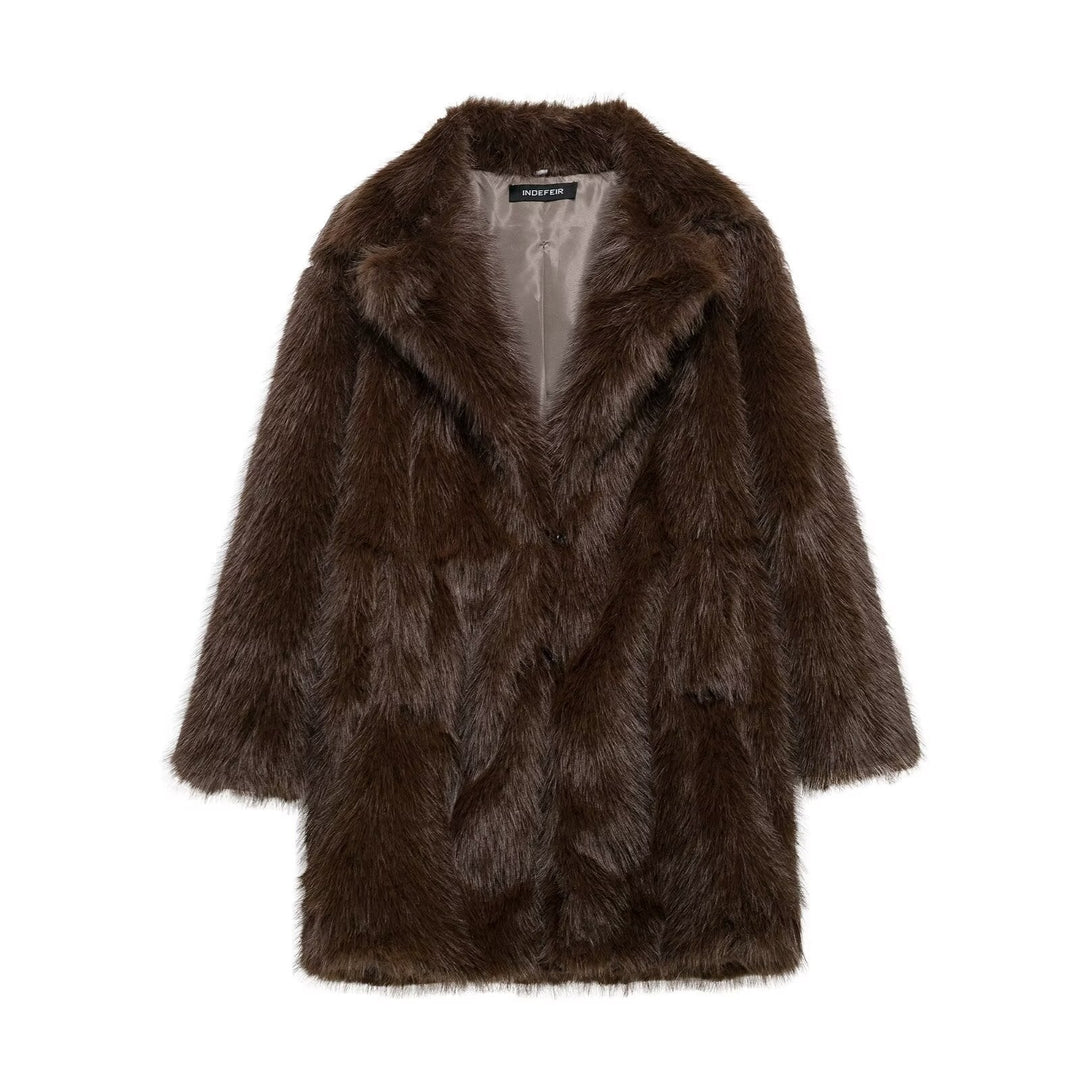 Dam Faux-Fur Kappa med Oversize Shawl Krage och Lång, Waistless Skärning
