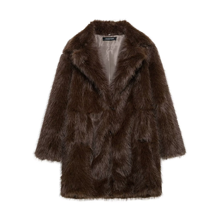 Dam Faux-Fur Kappa med Oversize Shawl Krage och Lång, Waistless Skärning
