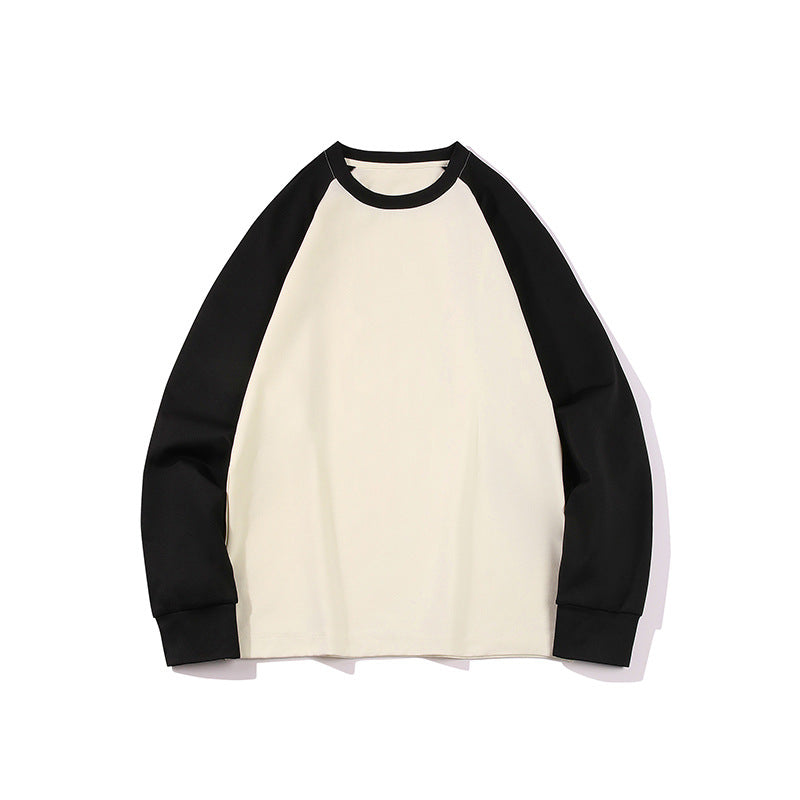 Herr Oversized Raglan College-Tröja med Färg Blocking och Ribbstickade Muddar
