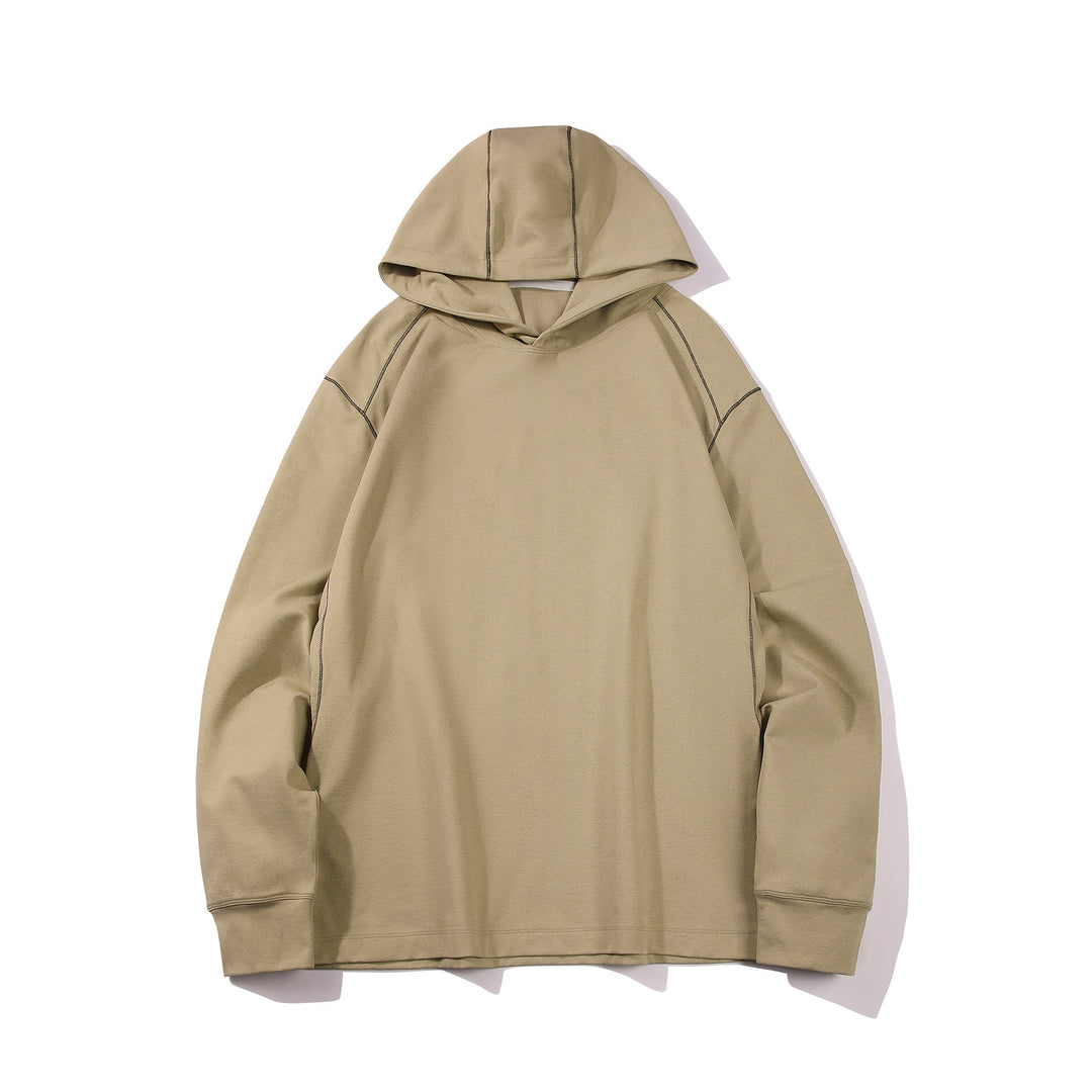 Herr Oversized Luvtröja Gjord av Kraftig Bomullsblandning med Contrast Stitching och Raglanärmar