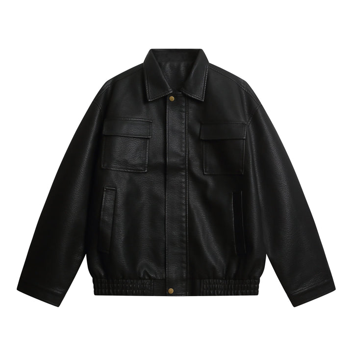Dam Kort Konstläder Jacka i Oversized Look med Lockfickor