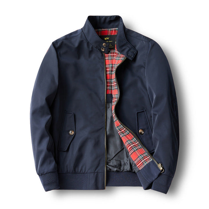 Herr Short-Cut Harrington Jacka med Stående Krage, Elastisk Muddar och Checkered Inre Foder