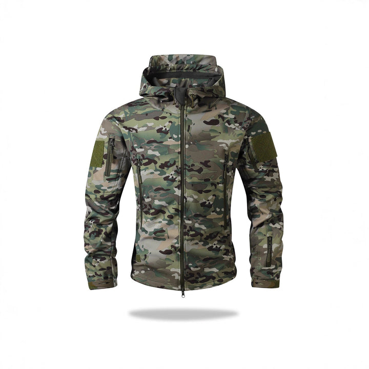 Herr Tactical Softshelljacka med Huva, Kamouflage Tryck och Multifunctional Fickor