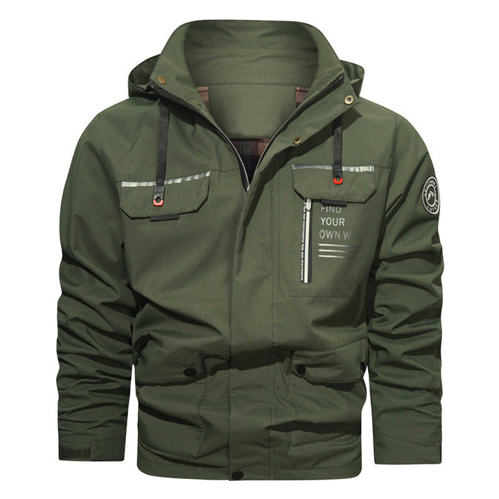 Herr Water-Repellent med Huva Field Jacka med Bröst Dragkedja och Multifunction Fickor