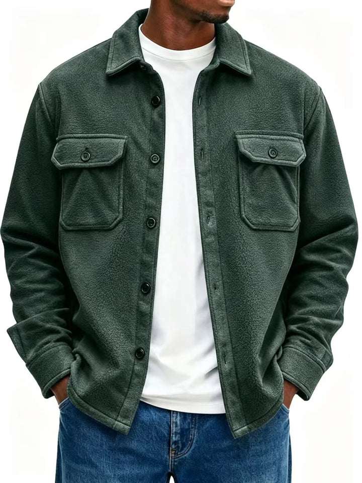 Herr fleece overshirt med bröstfickor och skjortkrage