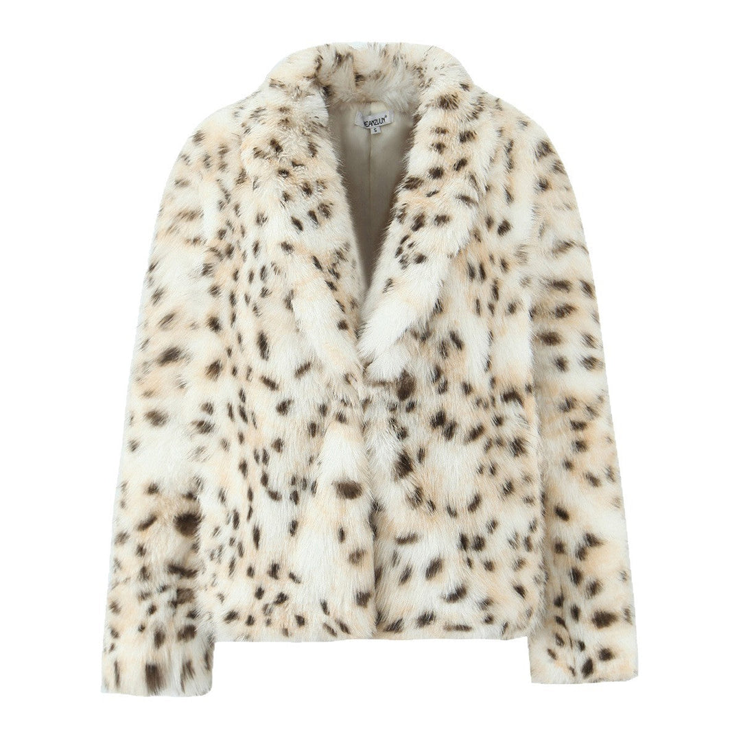 Dam lång faux fur kappa in leopard tryck med oversize skärning