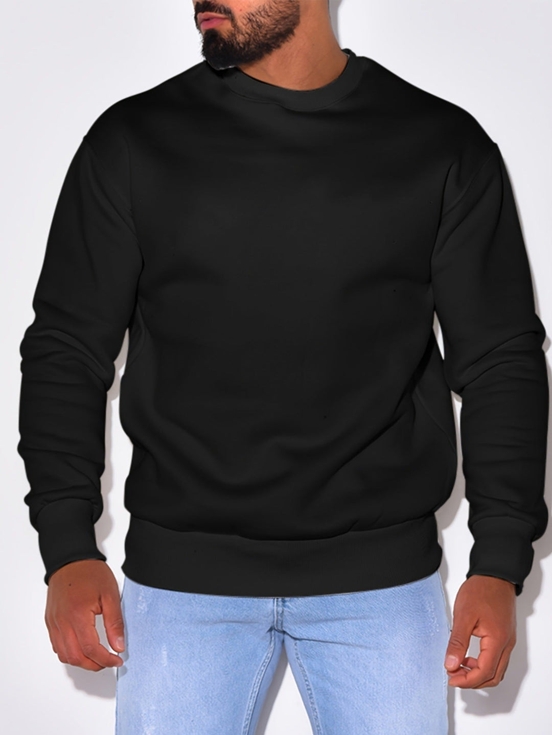 Herr Ledig Crew Neck College-Tröja med Ribbstickade Muddar