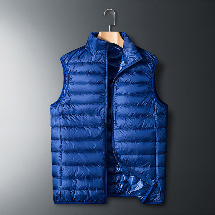 Herr ultralight quiltad värmande väst med ståkrage och vindtät ytterskal