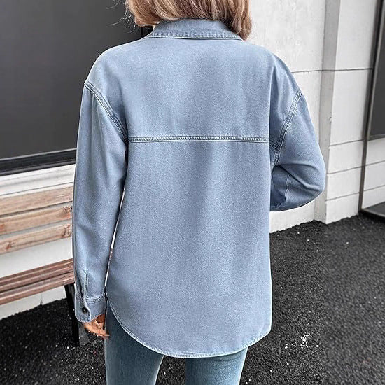 Dam oversize denim skjortjacka in Washed look med bröstfickor och hel knappslå