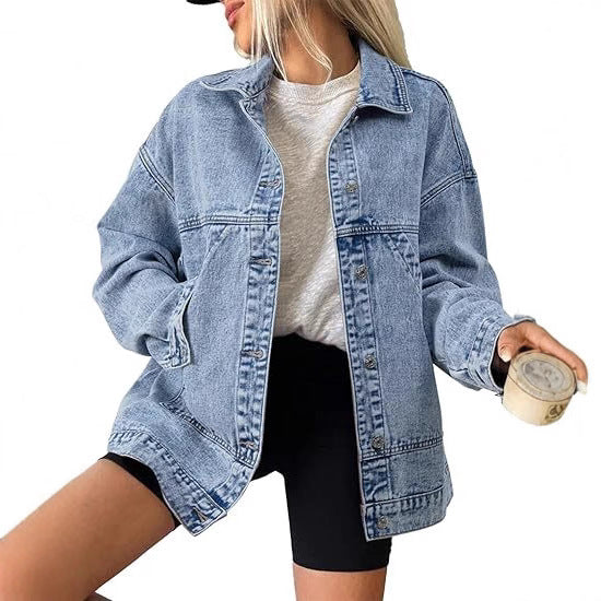 Dam oversize jeans jacka med boxig skärning och Distinctive Stitching detaljer