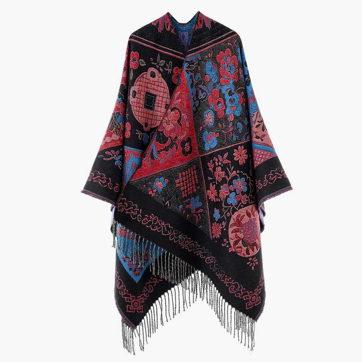 Dam Jacquard-Woven Fringe poncho i Tapestry look