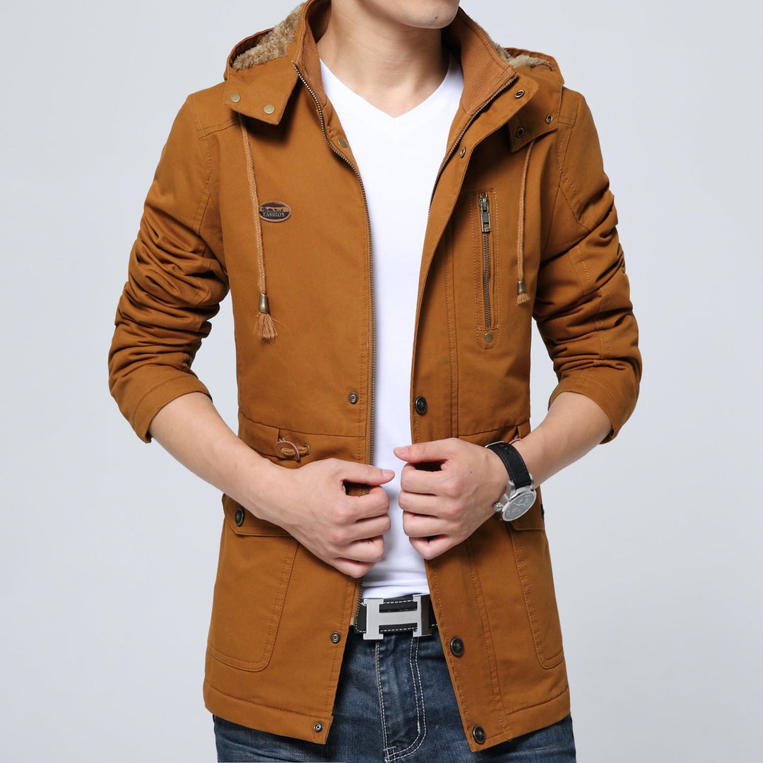 Herr Lätt Utility Parka med Huva, Teddyfoder i Krage och Vertical Zip Ficka