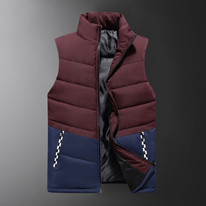 Herr Sleeveless Quiltad Väst med Hög Stående Krage och Two-Tone Block Design