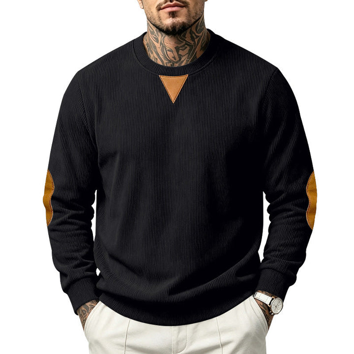 Herr Crew Neck College-Tröja med Fin Rib Structure och Elbow Lappar