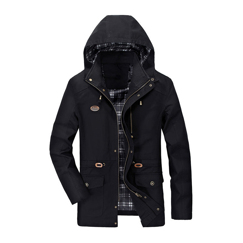 Herr Urban Övergångs Parka med Rutig Foder, Dold Dragkedja, och Multi-Functional Fickor