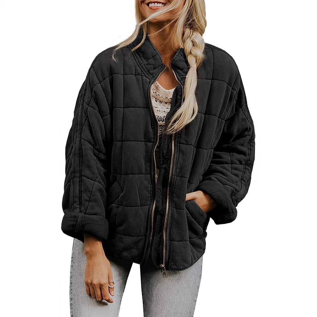 Dam oversize kviltad jacka med dragkedja och sidofickor
