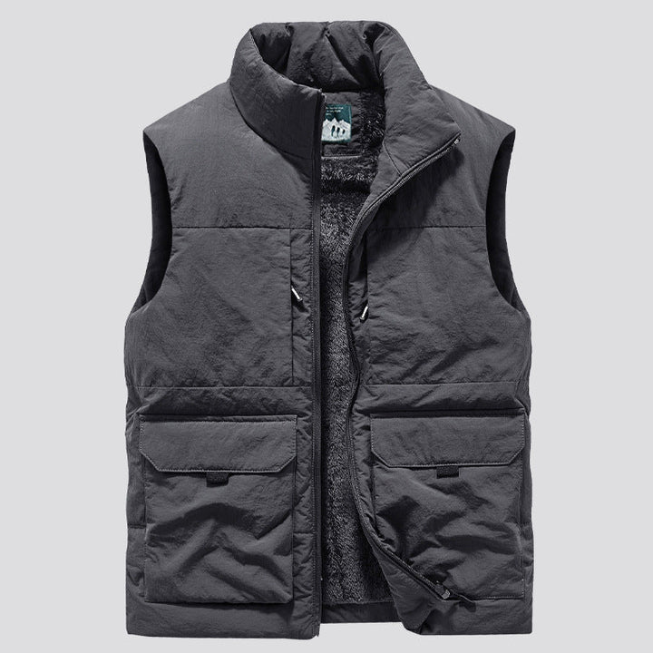 Herr Vadderad Sleeveless Utility Quiltad Väst med Teddyfoder och Large Lock Fickor