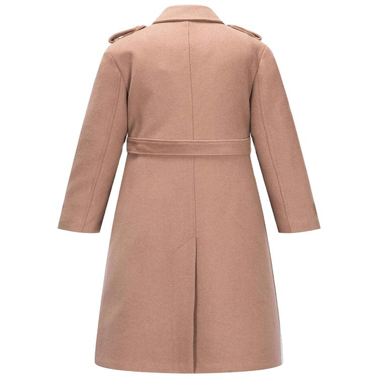 Dam figurnära A-line trenchcoat gjord ull-cashmere blend med midjebälte och flap