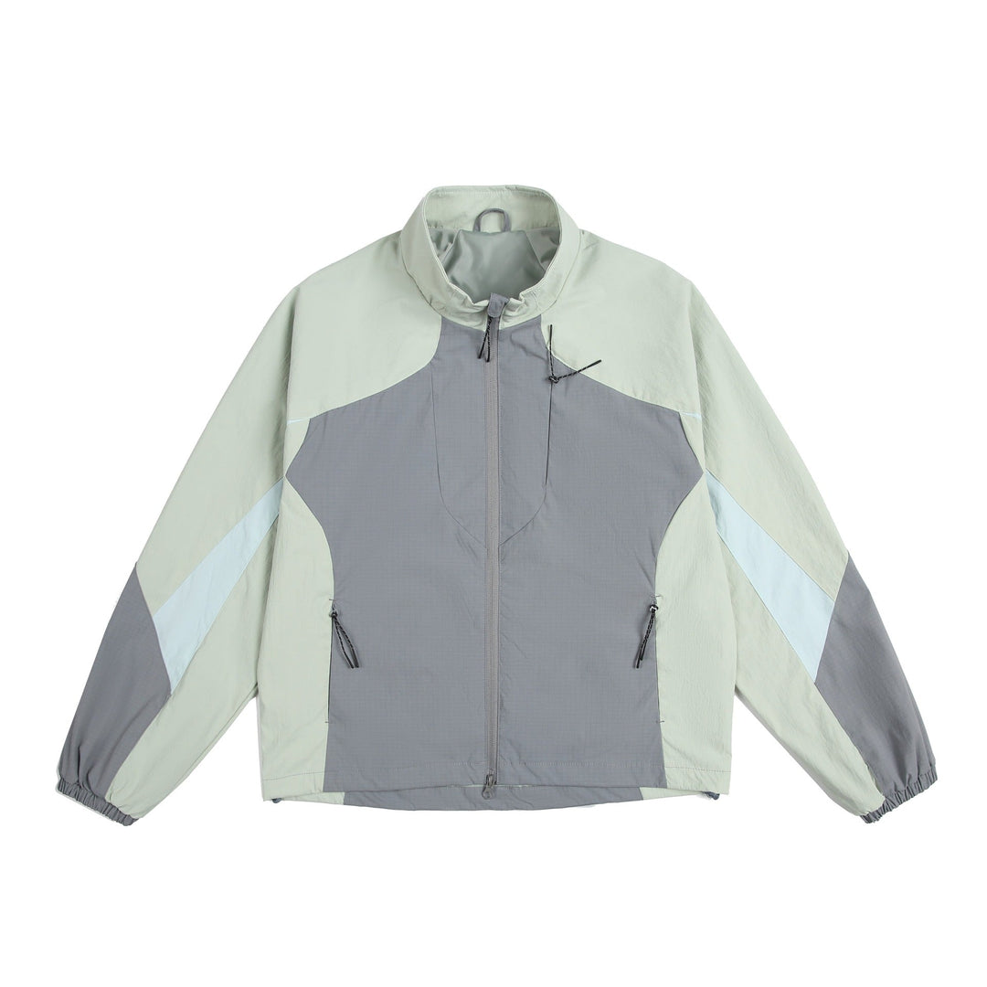 Unisex Lätt Vindjacka med Hög Krage, Färg Mix Panels och Adjustable Fåll