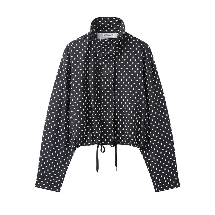 Dam Kort Övergångsjacka med Prickig Prick, Hög Funnel Krage och Drawstring
