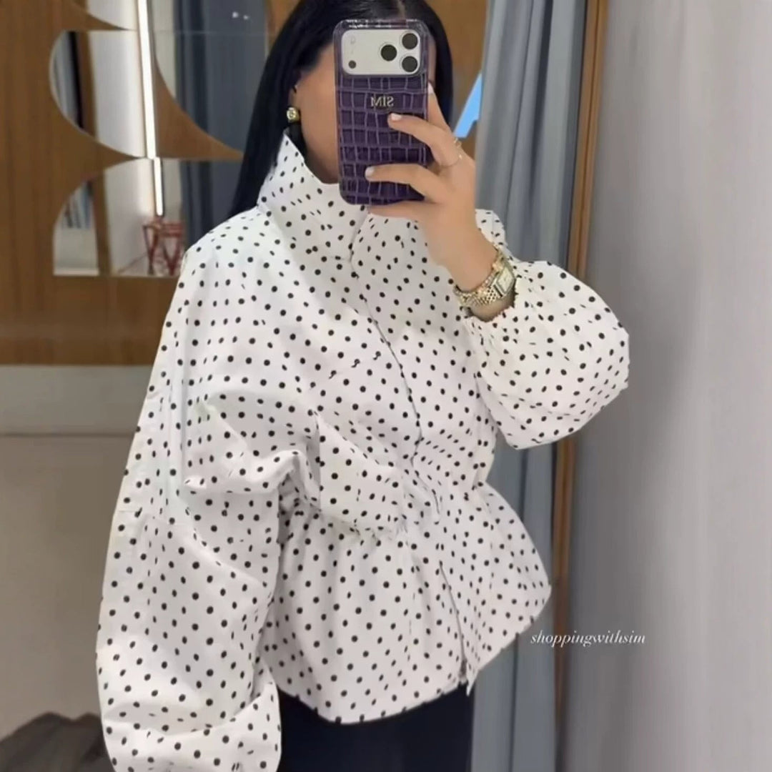 Dam Lätt Prickig Prick Regnjacka med Waist Drawstring