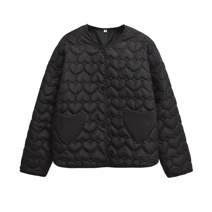Dam Quiltad Boxig Övergångsjacka med Heart Quilting och Heart Fickor