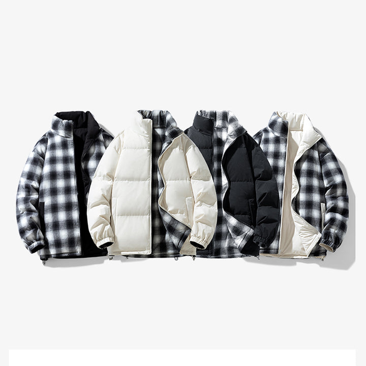 Unisex Vadderad Övergångsjacka med Checked Foder och Stå Krage