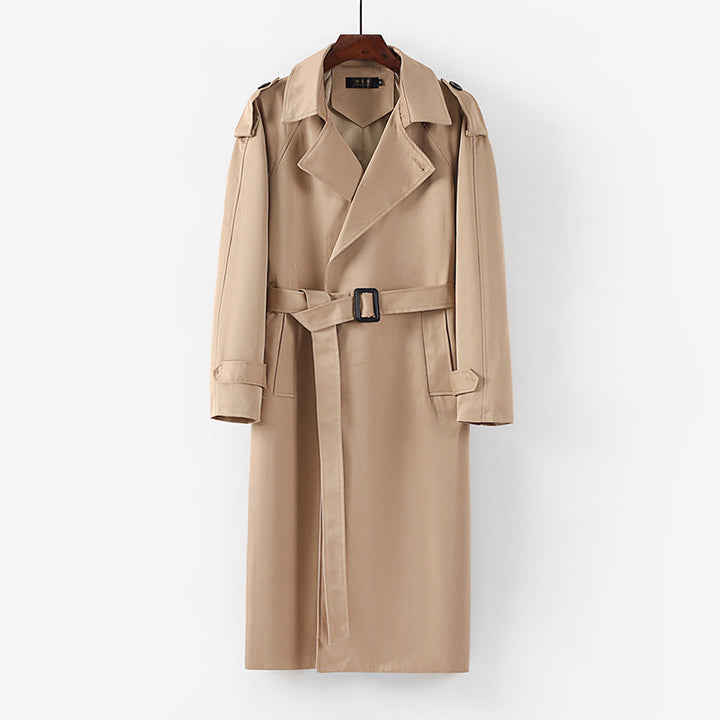 Unisex längre minimalistisk trenchcoat med bälte och shoulder epaulets