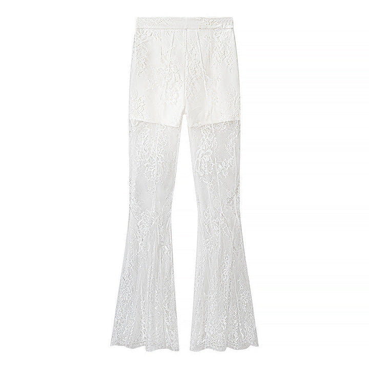 Dam Lace Jacka med Tailored Passform, Flared Lace Kant och V-Neck