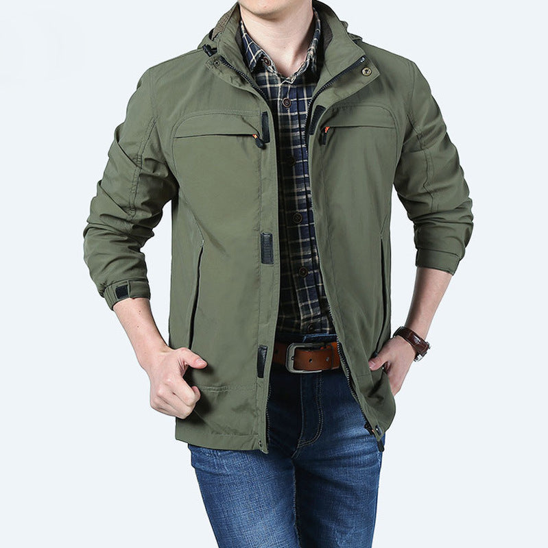 Herr Lätt Funktionell Fält Parka med Huva och Multifunctional Fickor