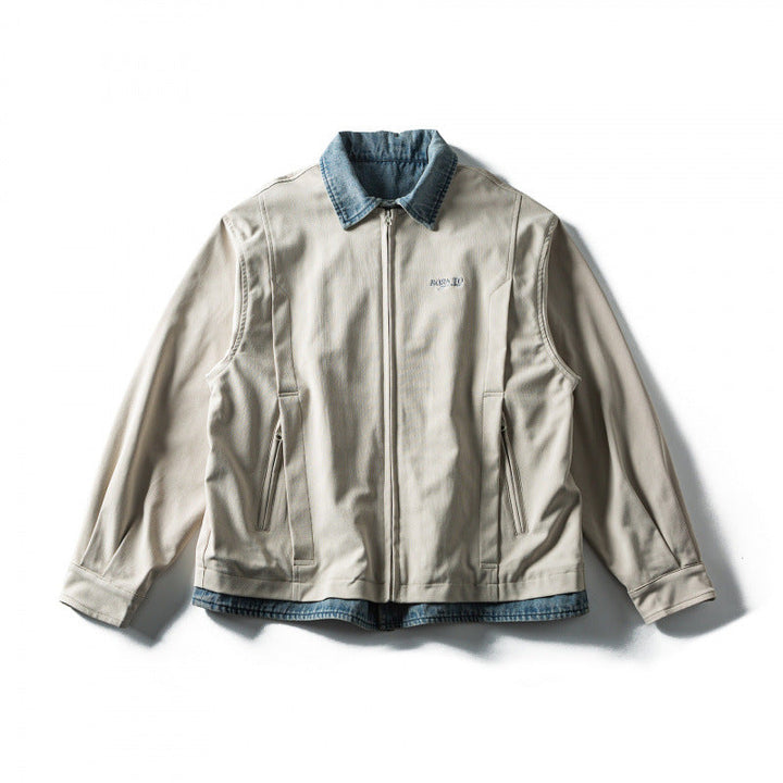 Herr kort skärning lagered look blouson jacka med denim krage