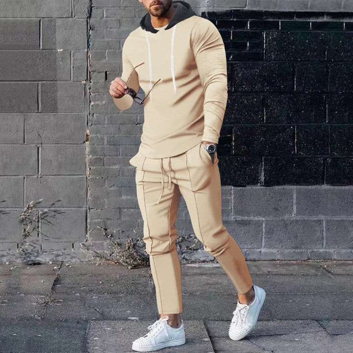 Herr Two-Piece Luvtröja Lounge Set med Smal Passform Luvtröja och Tapered Joggingbyxor