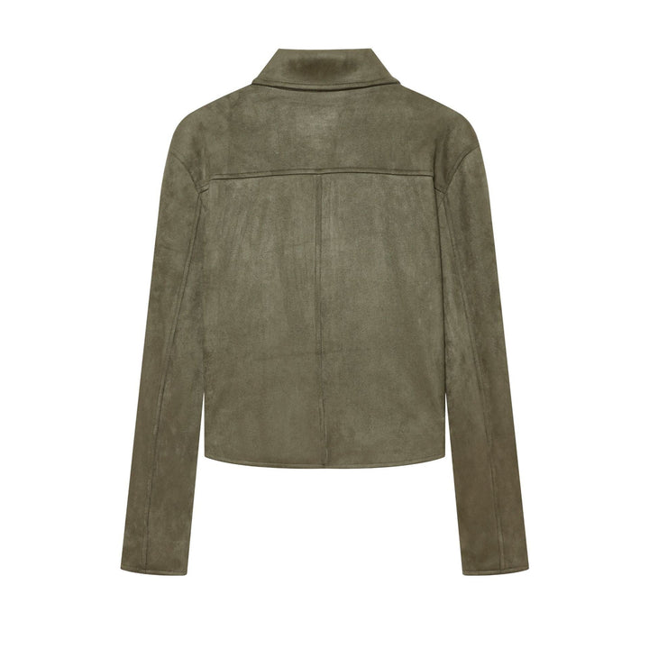 Dam Tailored Kort Blouson Tillverkad av Suede Imitation med Skjort Krage och Patch Fickor