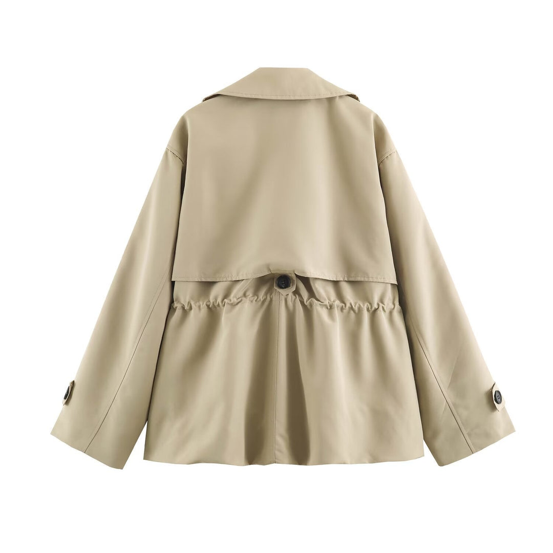 Dam Kort Oversize Trenchcoat med Drawstring Waist och Wide Lapels