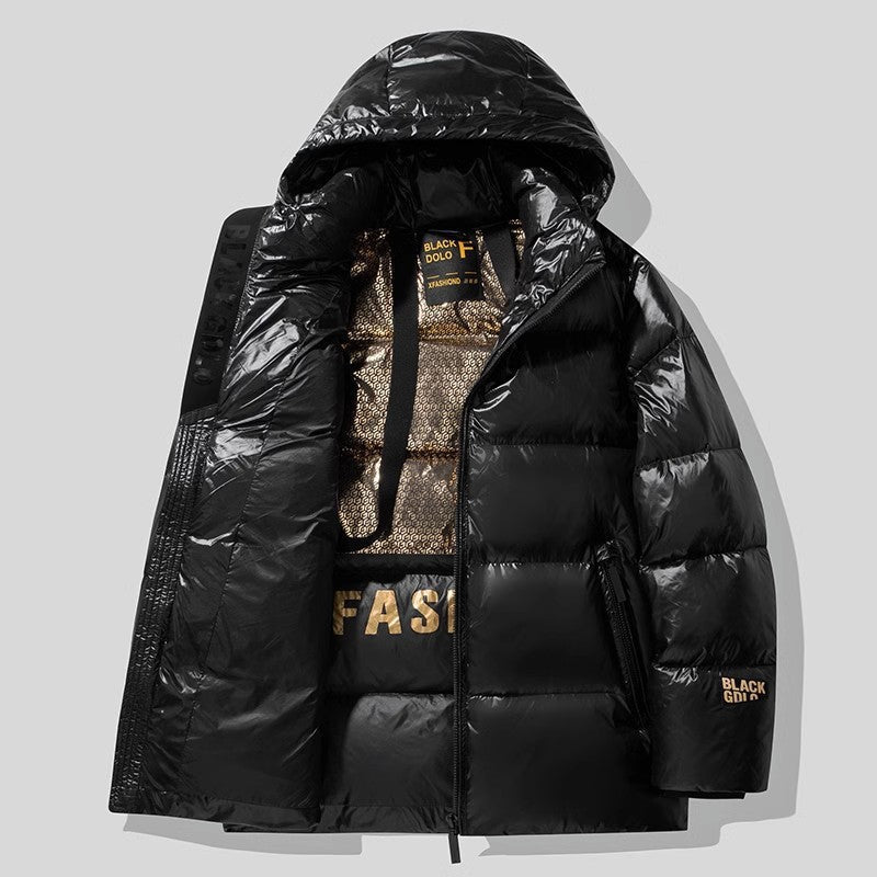 Unisex Glossy kviltad Parka med Metallic foder och Carry Straps